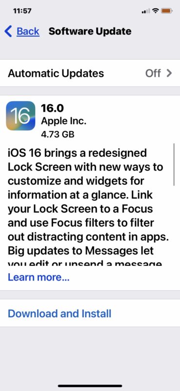 Download di iOS 16 GM