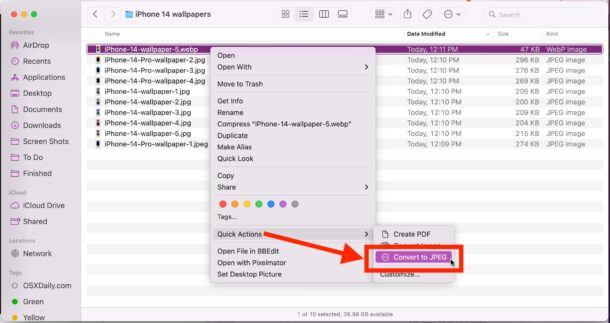 Converti le immagini WEBP in JPG su Mac con Finder