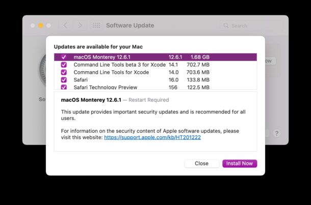 Aggiornamento MacOS Monterey 12.6.1