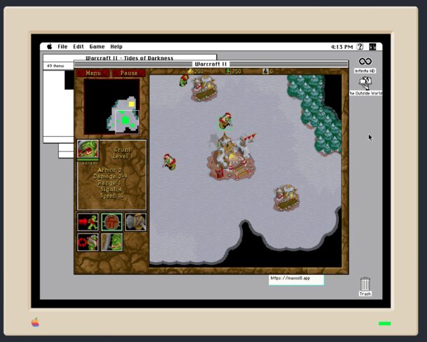 Warcraft 2 in esecuzione su Macintosh System 7 nel browser web