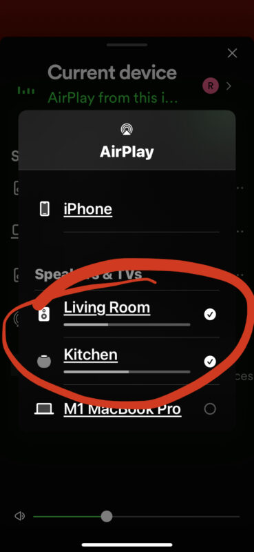 Seleziona gli altoparlanti AirPlay per riprodurre l'output, inclusi HomePod e Sonos