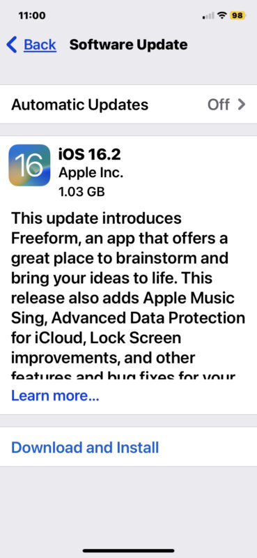 Aggiornamento iOS 16.2 per iPhone