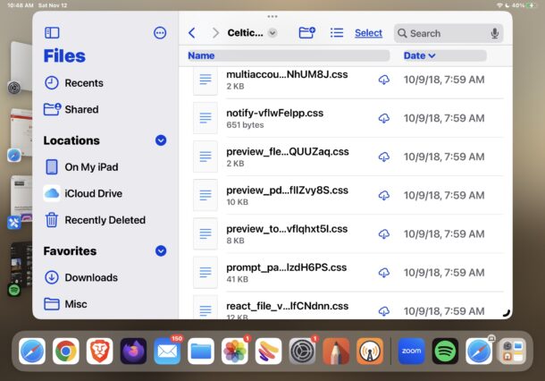 Estensioni di file visualizzate sull'app File per iPad e iPhone