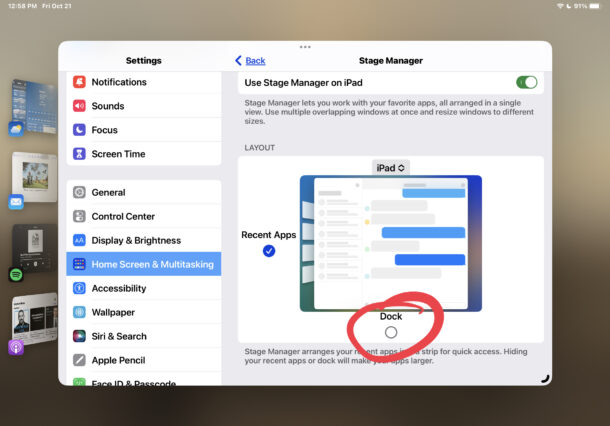 Nascondi il Dock da Stage Manager su iPad