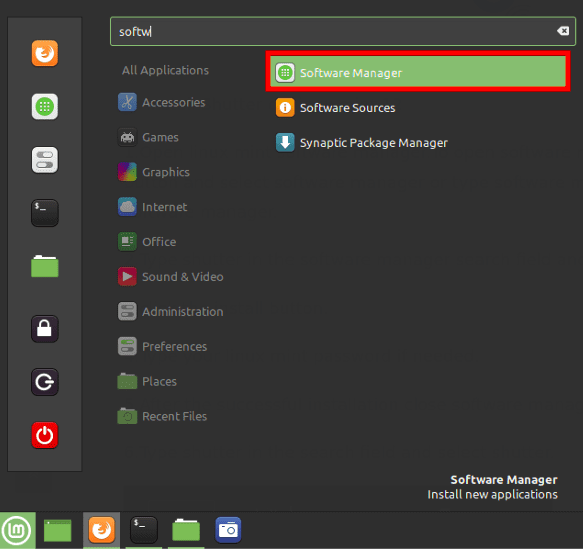 avviare il gestore software