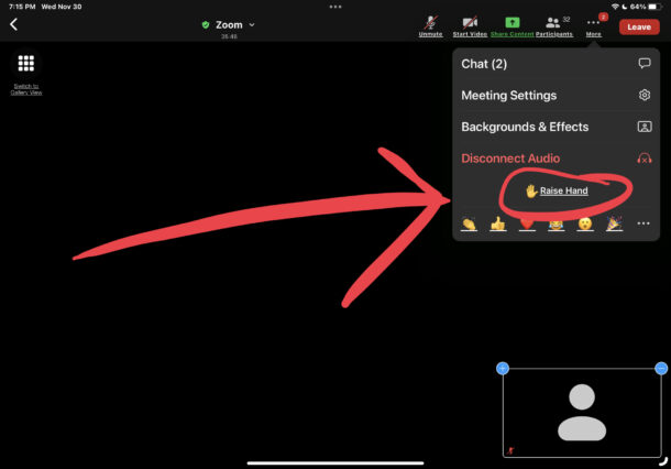 Come alzare la mano in Zoom su iPhone o iPad