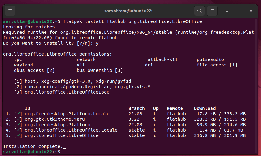 Installa LibreOffice in Ubuntu tramite Flatpak