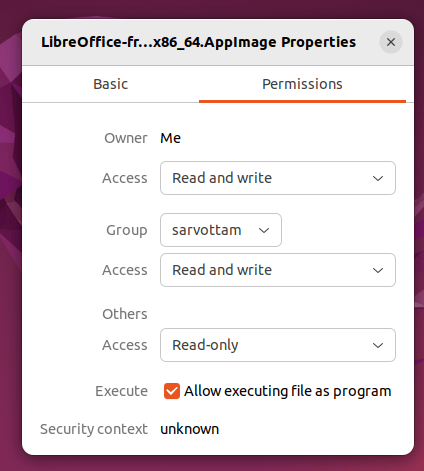 Autorizzazione LibreOffice Appimage