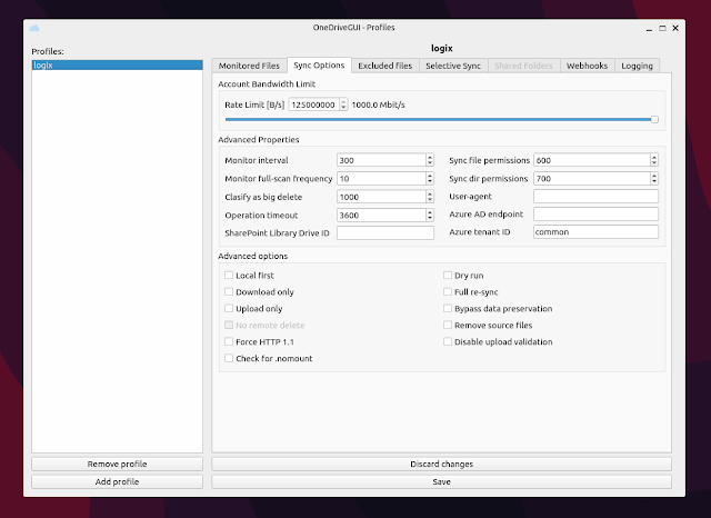 Impostazioni di OneDriveGUI Impostazioni di OneDriveGUI