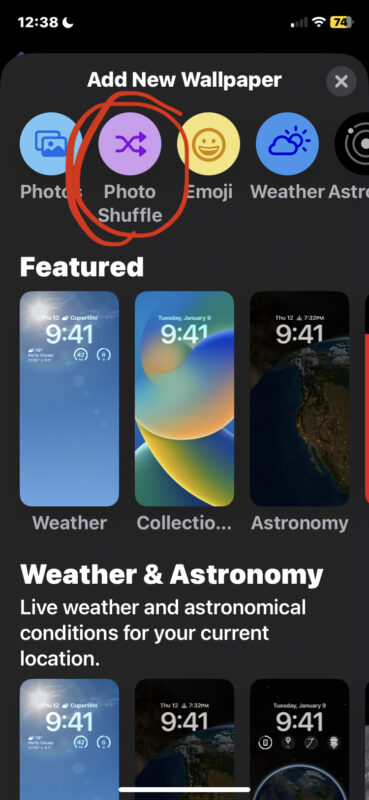 Scegli di mescolare le foto nelle impostazioni dello sfondo dell'iPhone