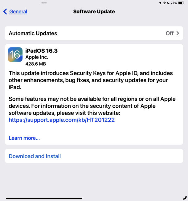 Aggiornamento iPadOS 16.3