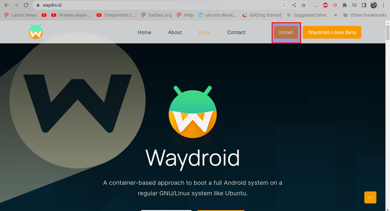 Fare clic su Installa nella pagina Waydroid