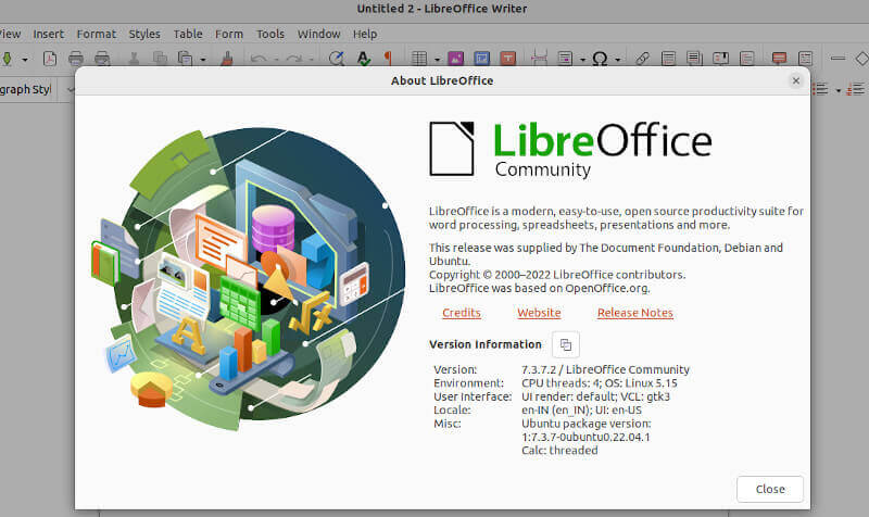 Controlla la versione di LibreOffice