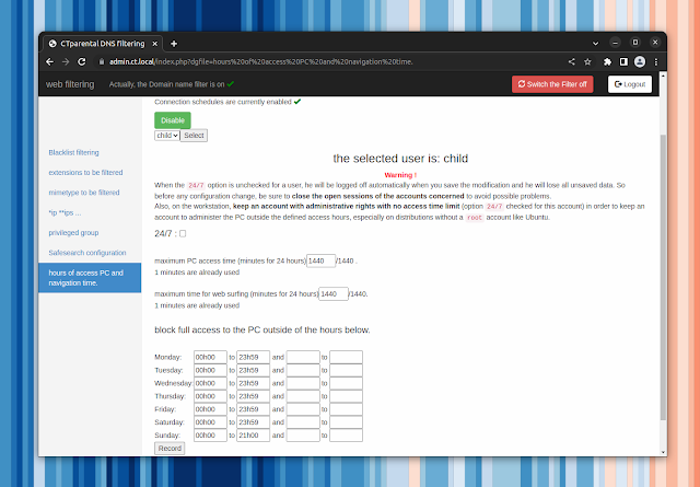 Pianificazione dell'accesso al computer del controllo parentale di CTparental linux Pianificazione dell'accesso al computer del controllo parentale di CTparental linux