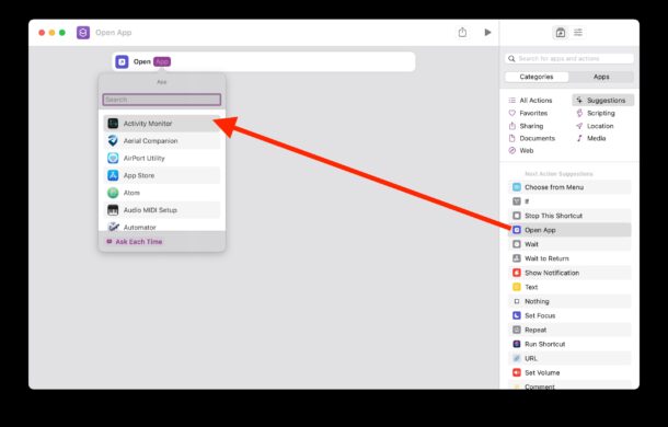 Crea una scorciatoia da tastiera per aprire Activity Monitor su MacOS