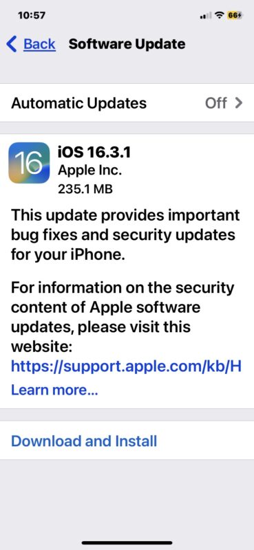 Download dell'aggiornamento iOS 16.3.1
