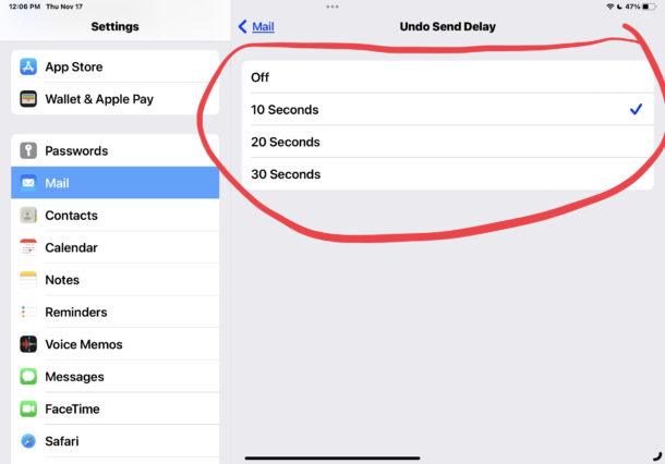Modifica Annulla ritardo invio su Mail per iPhone e iPad