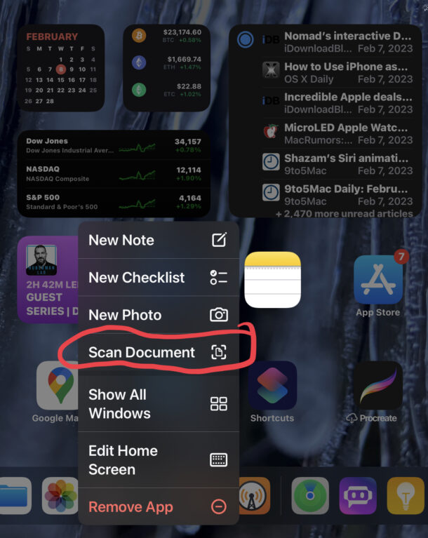 Scansiona rapidamente i documenti in Notes tramite il trucco dell'icona dell'app