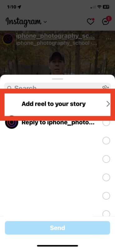 Come condividere una bobina o pubblicare la tua storia su Instagram