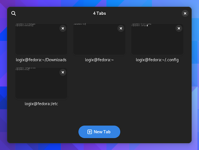 Panoramica delle schede della console di GNOME 44 Panoramica delle schede della console di GNOME 44