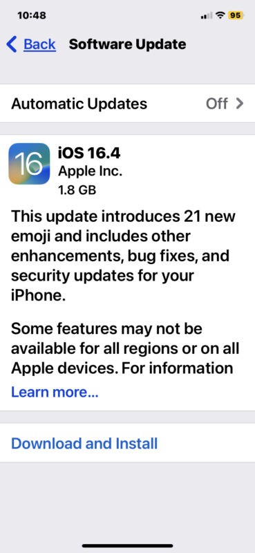 Download dell'aggiornamento del software iOS 16.4