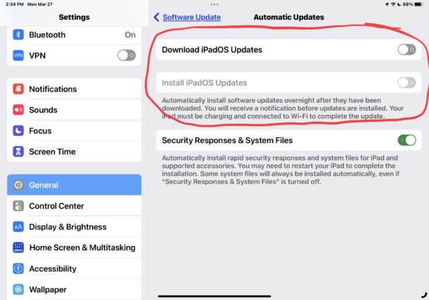 Impostazioni per il download e l'installazione automatica degli aggiornamenti software per iPadOS e iOS