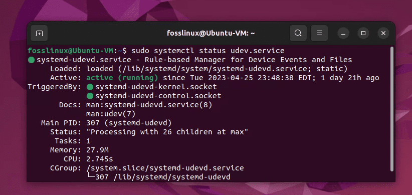 servizio udev in esecuzione in Ubuntu 22.04