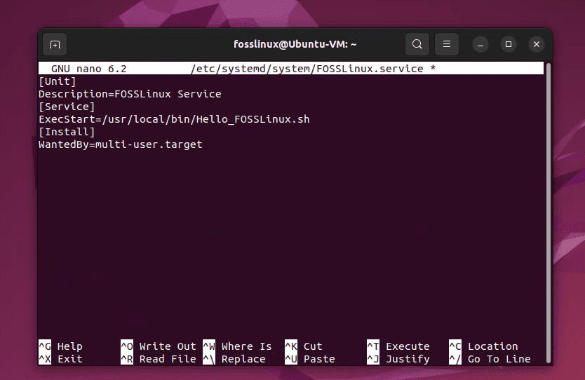 creazione di un file di unità systemd utilizzando l'editor nano