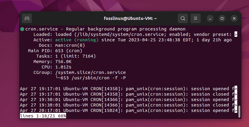 servizio cron in esecuzione in Ubuntu 22.04