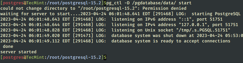 Avvia il database Postgres