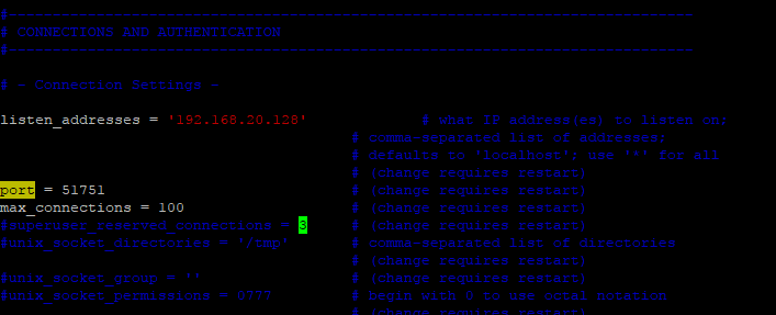 Configura la porta PostgreSQL