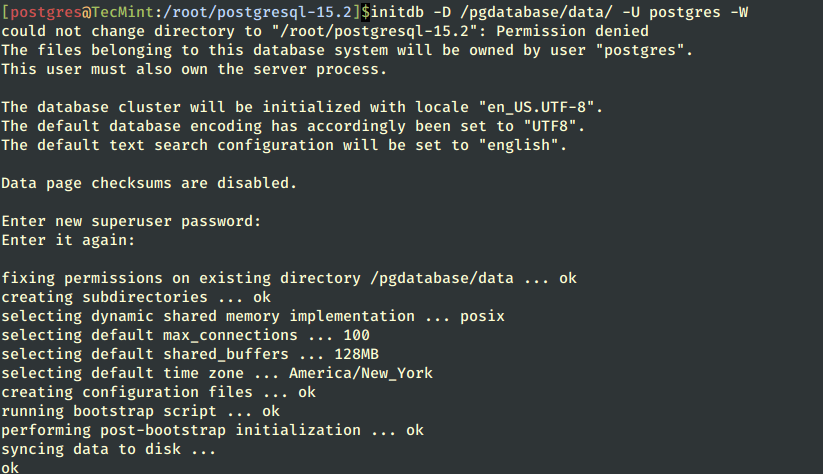 Inizializza il database Postgres