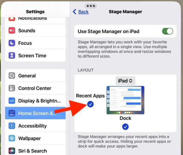 Nascondi le app recenti da Stage Manager su iPad