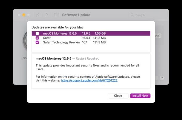 Download dell'aggiornamento per MacOS Monterey 12.6.5