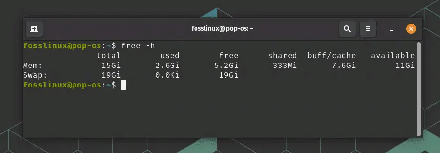 controllando lo spazio di swap su pop!  os