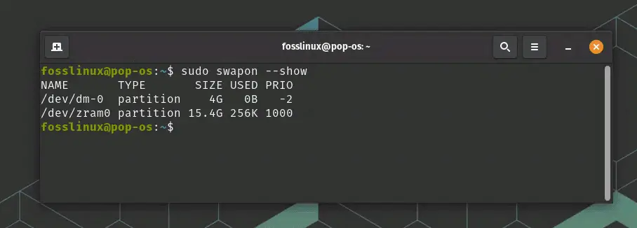 verifica dello scambio utilizzando il comando swapon