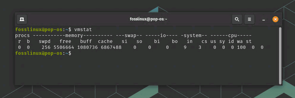 utilizzando il comando vmstat per trovare lo spazio di swap