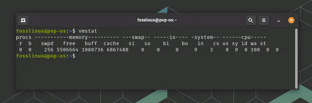 utilizzando il comando vmstat per trovare lo spazio di swap