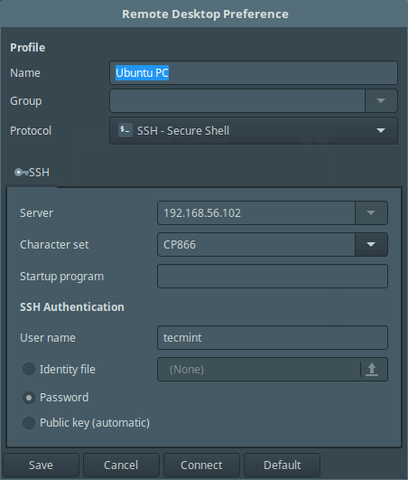 Remmina Connessione SSH