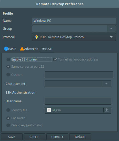 Remmina Impostazioni SSH