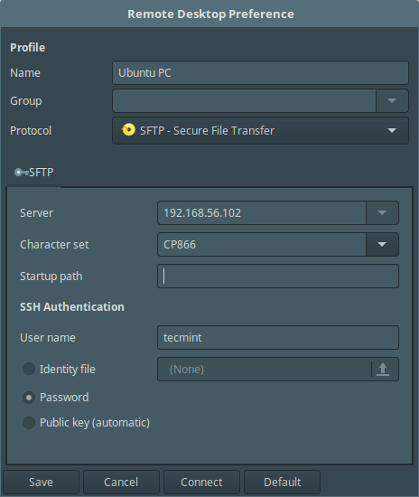 Remmina connessione sftp