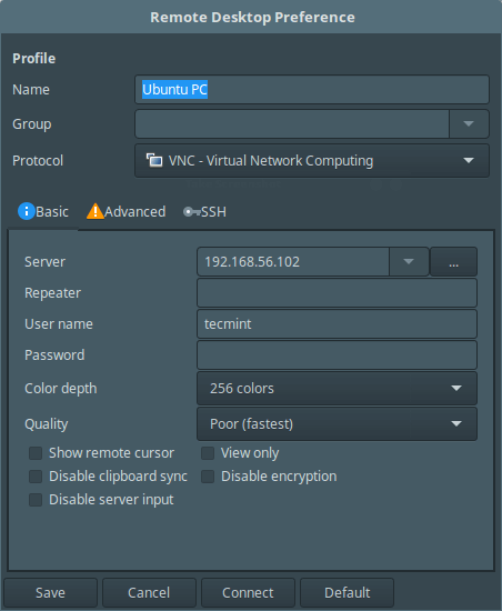 Remmina Connessione VNC