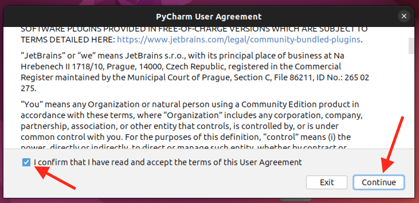 accordo utente pycharm