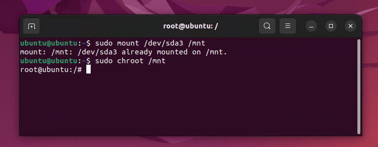 montare la partizione root e applicare i permessi corretti