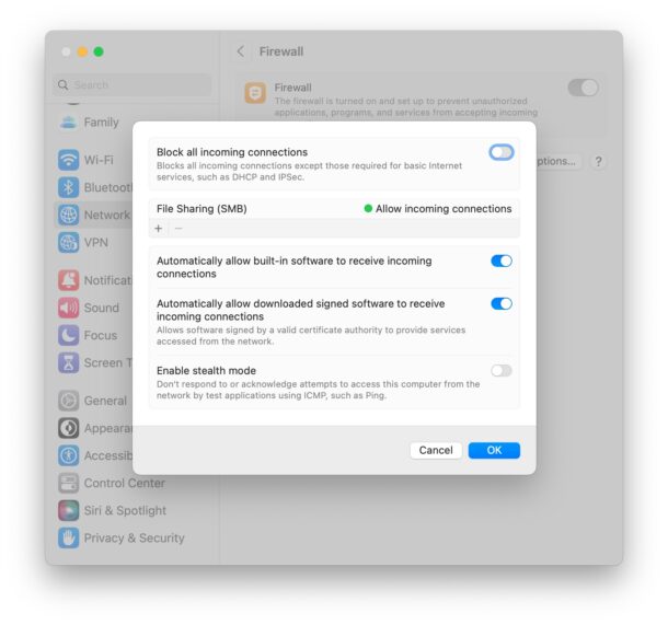 Firewall nelle impostazioni di MacOS