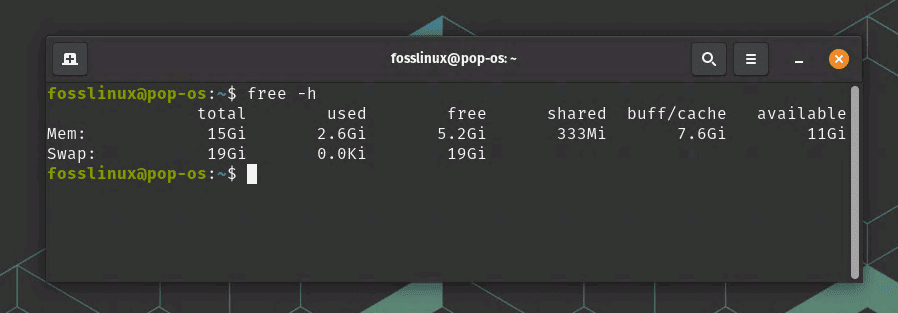 controllando lo spazio di swap su pop!  os
