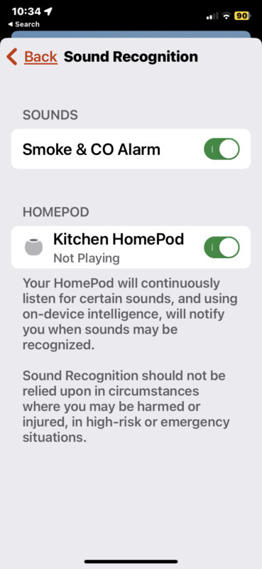 Abilita le notifiche di allarme fumo HomePod