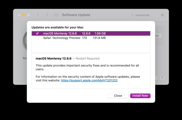 Aggiornamento MacOS Monterey 12.6.6