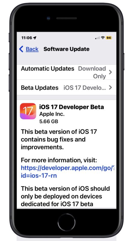 Scarica la versione beta dello sviluppatore iOS 17