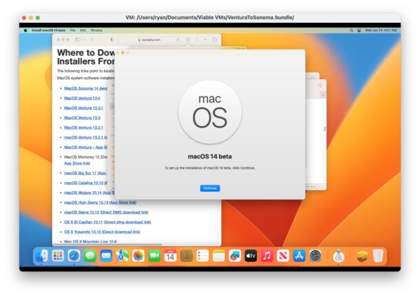 Il programma di installazione beta di MacOS Sonoma in esecuzione all'interno di una macchina virtuale Ventura ti consentirà di eseguire l'aggiornamento a Sonoma in quella macchina virtuale